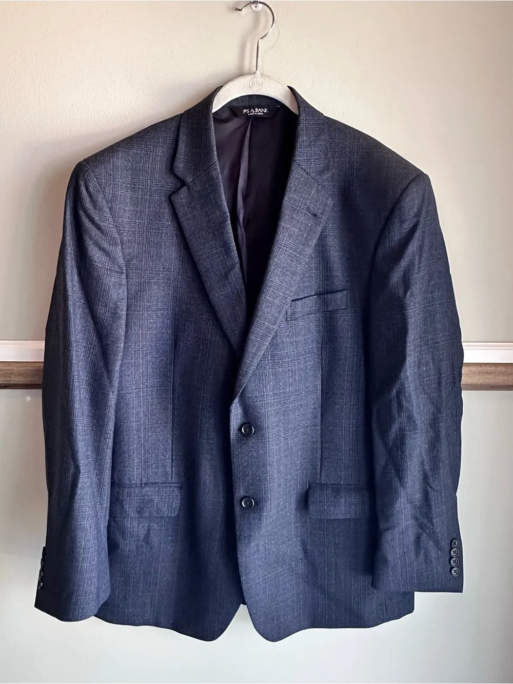Jos. A. Bank Signature 100% Wool Blue Plaid Tailored Fit Blazer Jacket